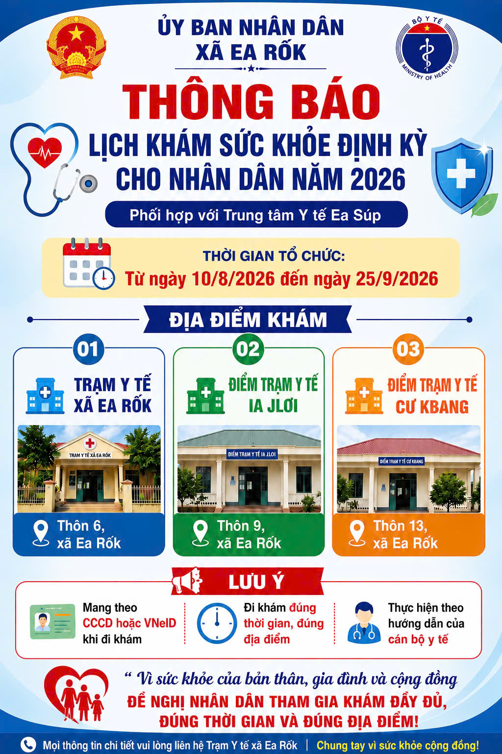 Thông báo lịch khám sức khỏe định kỳ cho nhân dân năm 2026